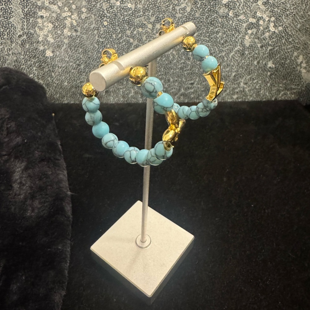 Louis Vuitton Gold and Turquoise Beaded Earrings - Picture 3 of 6